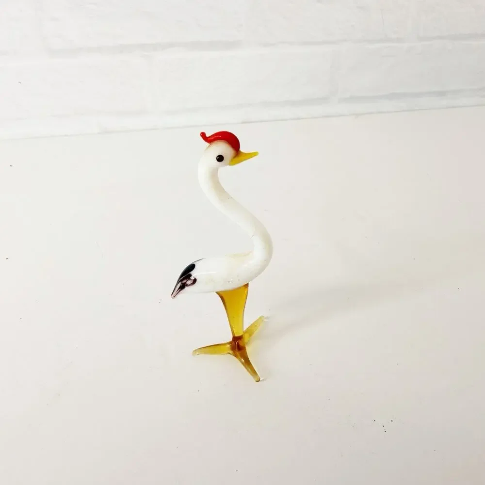 Vintage Murano Style Handblown Art Glass 3” Heron Bird Figurine White